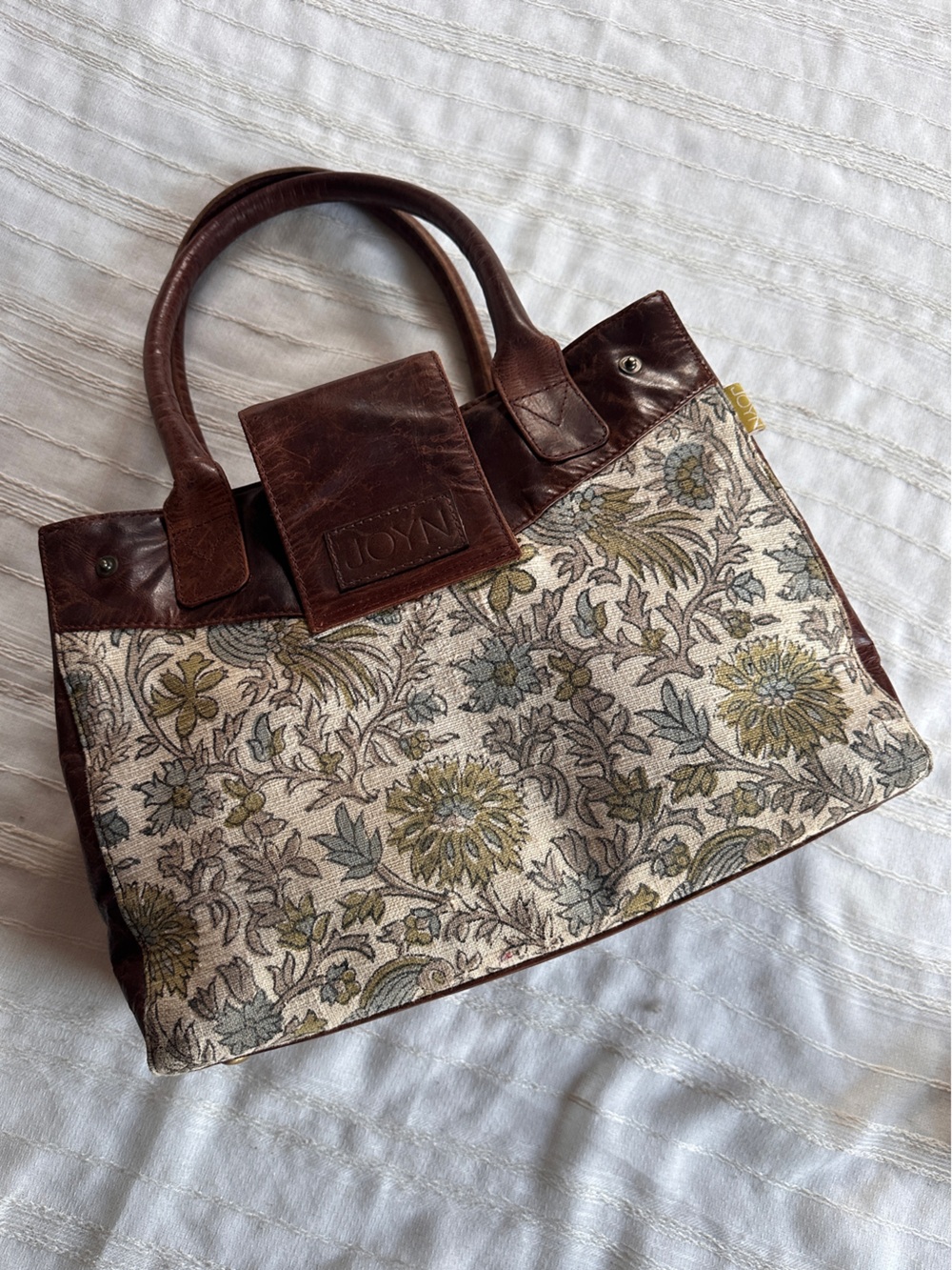 JOYN reclaimed leather vintage inspired handwoven fabric shoulder bag/satchel